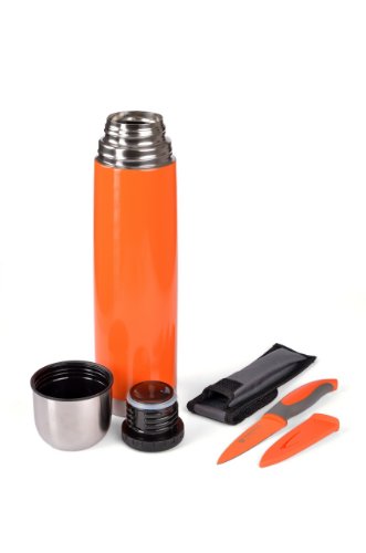 Thermoskanne, Isolierflasche mit Allzweckmesser orange