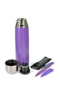 Thermoskanne, Isolierflasche mit Allzweckmesser lila